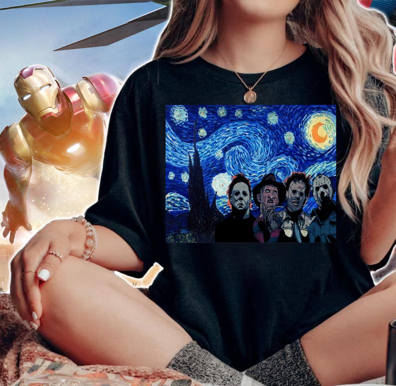 Starry Night Horror Characters t-shirt woman shirt