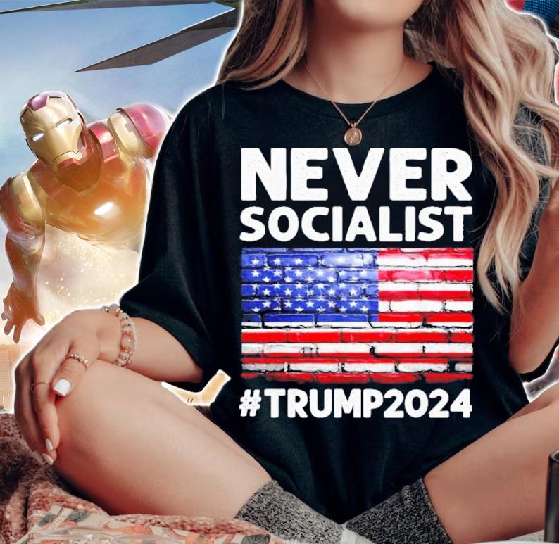 Never Socialist Trump 2024 USA Flag Shirt t-shirt