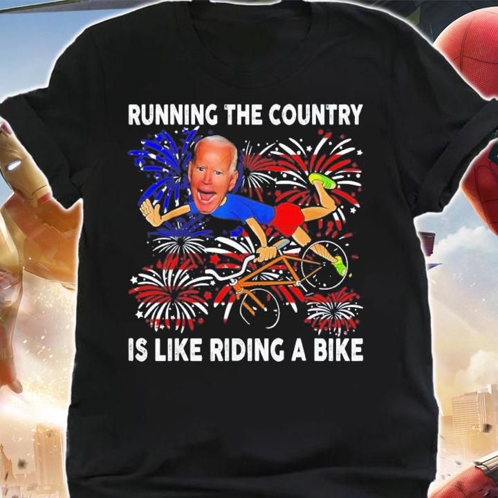 American Flag Biden Bike Bicycle Running Fireworks Running The Country Is Like Riding A Bike t-shirt