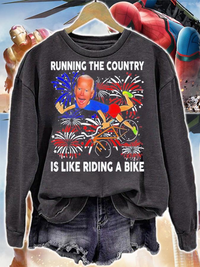 American Flag Biden Bike Bicycle Running Fireworks Running The Country Is Like Riding A Bike t-shirt
