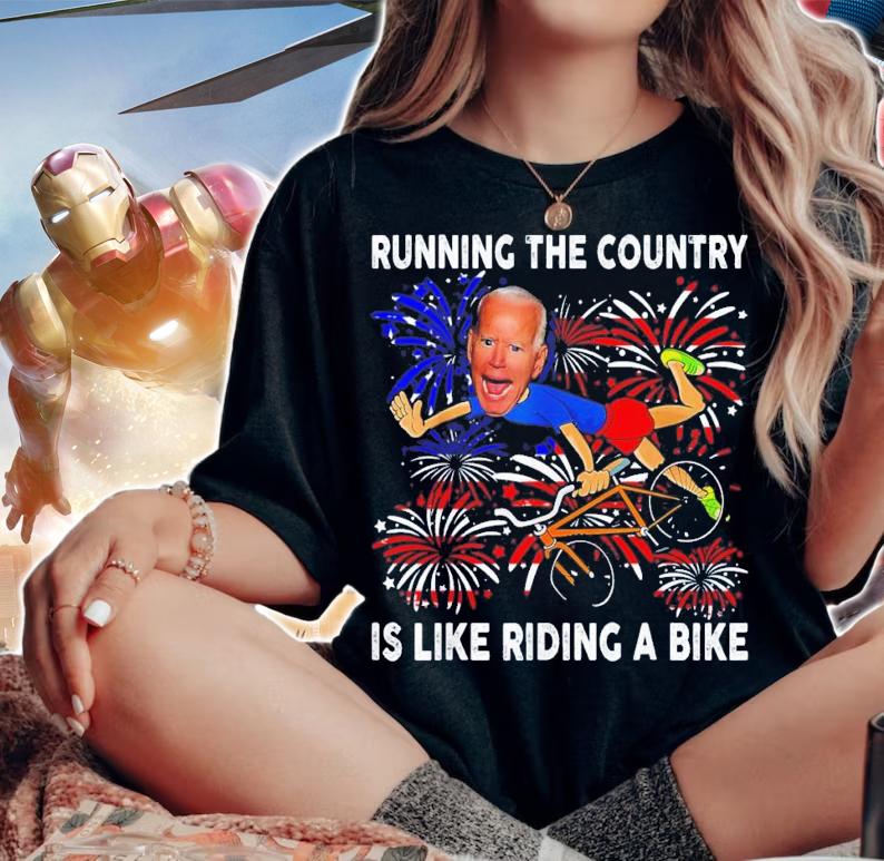 American Flag Biden Bike Bicycle Running Fireworks Running The Country Is Like Riding A Bike t-shirt