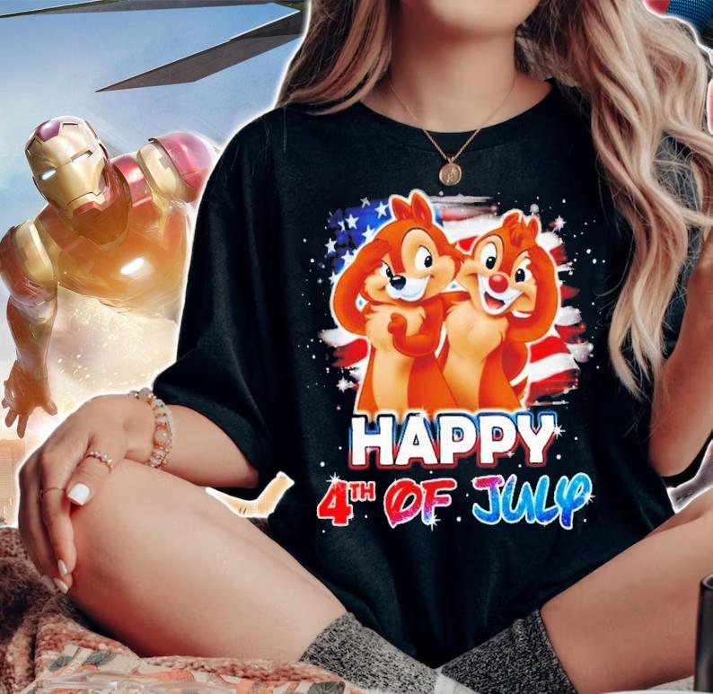 Chip And Dale Disney 4th Of July Colorful Disney Graphic Cartoon T-Shirt t-shirt