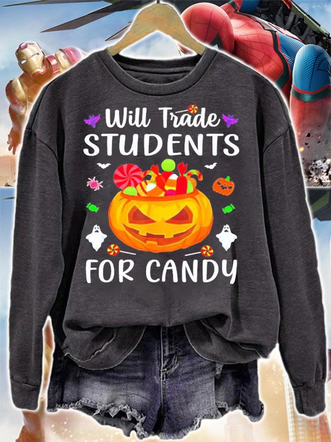 Will Trade Students For Candy Teacher Halloween Costume T-Shirt t-shirt sweatshirt