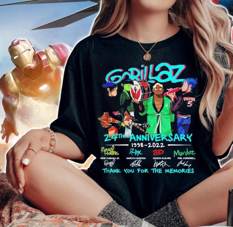 Gorillaz 24th Anniversary 1998-2022 Signatures Thank You For The Memories T-Shirt t-shirt woman shirt
