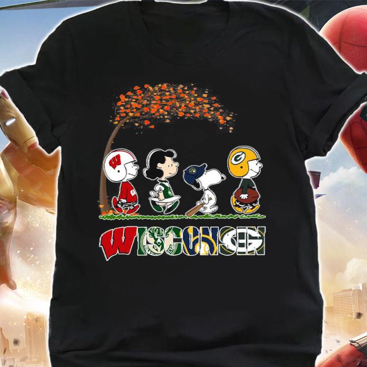 Wisconsin Sports Teams Snoopy Peanuts Characters Packers Milwaukee Brewers t-shirt shirt
