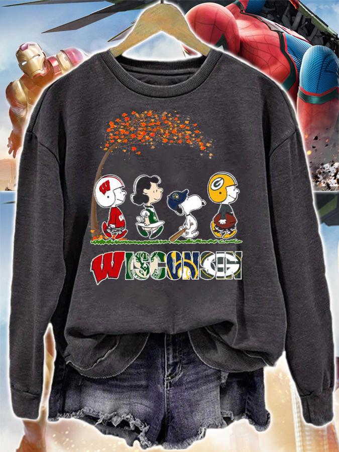 Wisconsin Sports Teams Snoopy Peanuts Characters Packers Milwaukee Brewers t-shirt sweatshirt