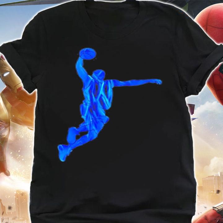 Basketball Player Slam Dunk Blue Flames Abstract Art Sports T-Shirt t-shirt shirt