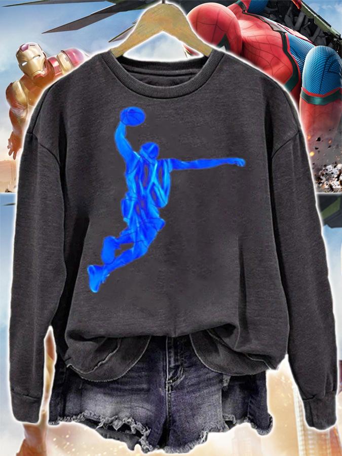 Basketball Player Slam Dunk Blue Flames Abstract Art Sports T-Shirt t-shirt sweatshirt