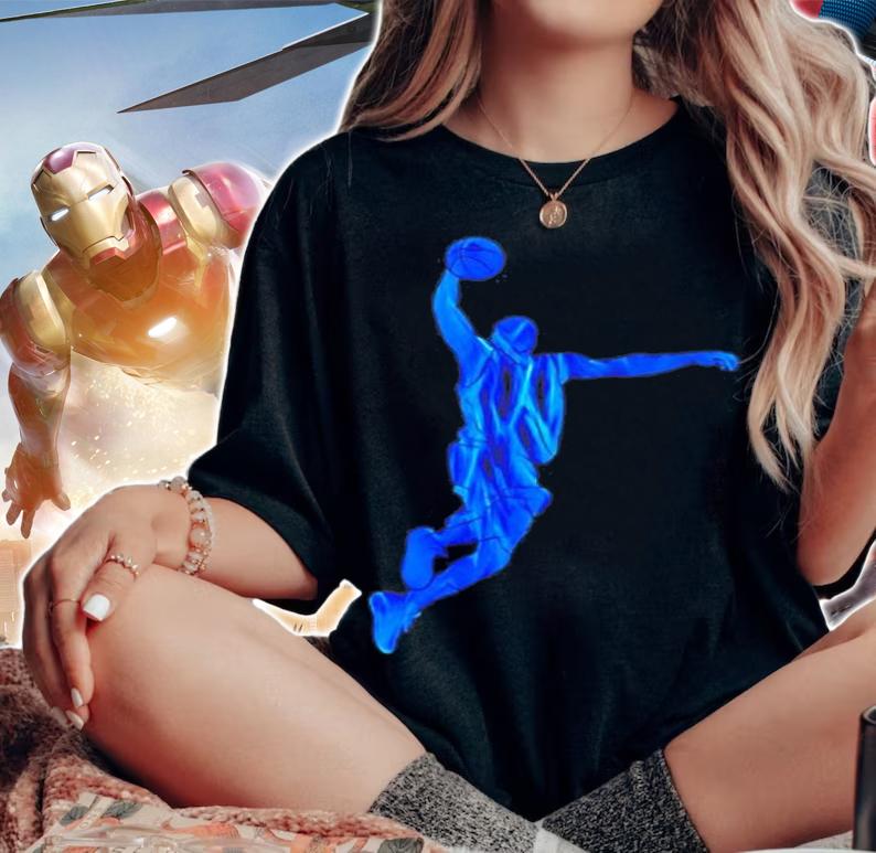 Basketball Player Slam Dunk Blue Flames Abstract Art Sports T-Shirt t-shirt woman shirt