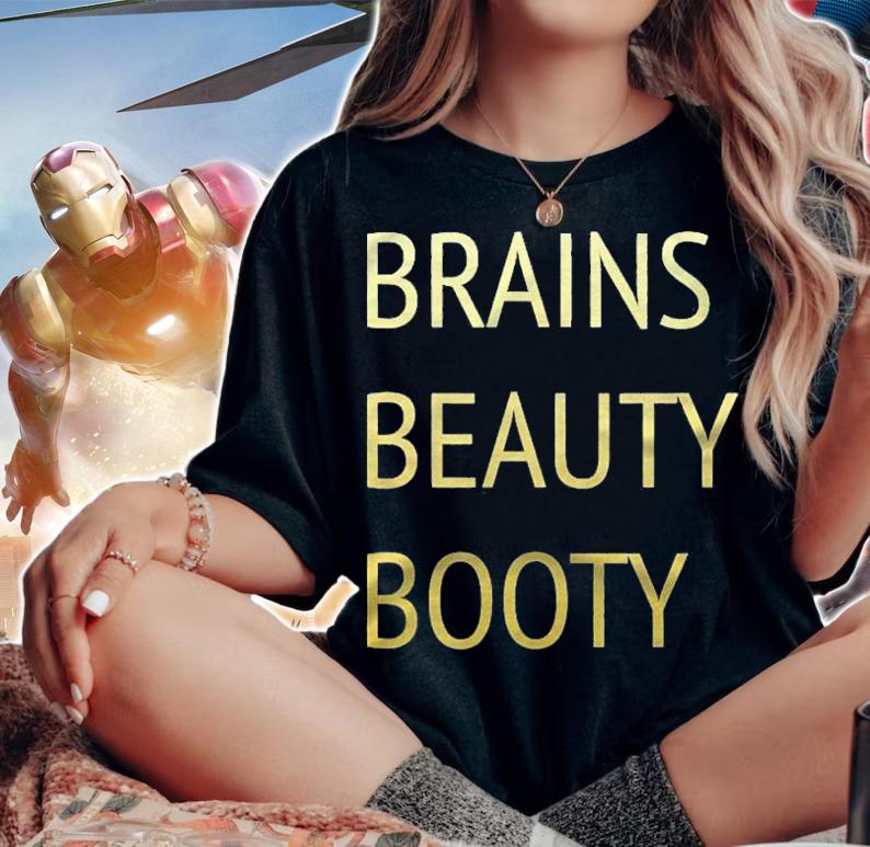 Brains Beauty Booty Gold Text Shirt t-shirt woman shirt