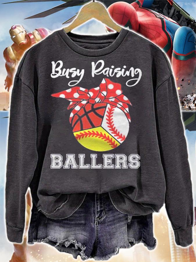 Busy Raising Ballers Funny Baseball Softball Basketball Mom Shirt t-shirt sweatshirt
