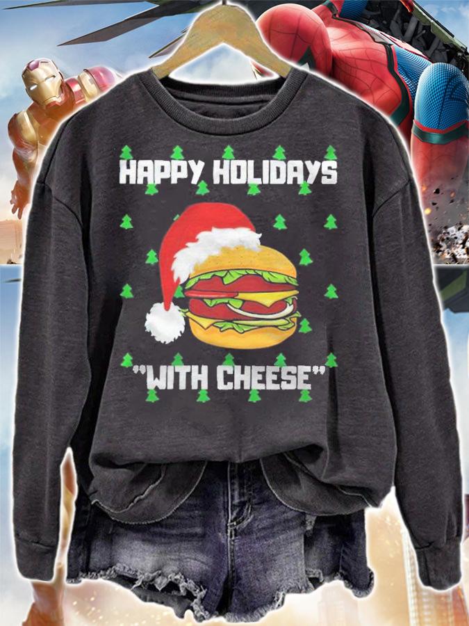 Happy holidays with cheese hamburger Christmas T-shirt t-shirt sweatshirt