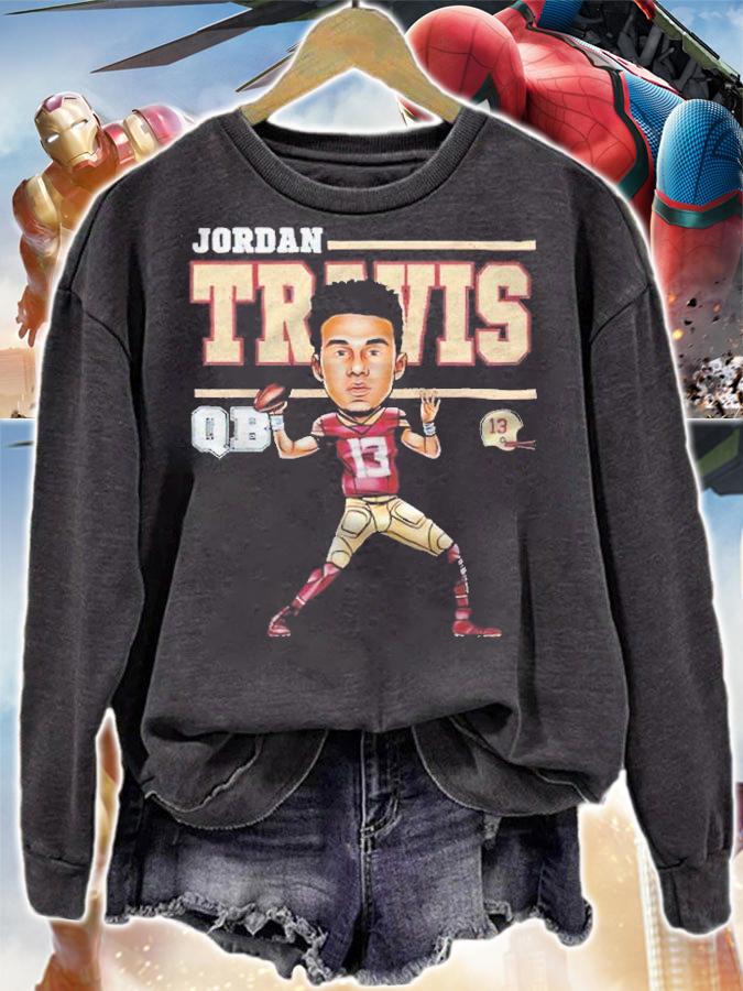 Jordan Travis QB cartoon funny football T-shirt t-shirt