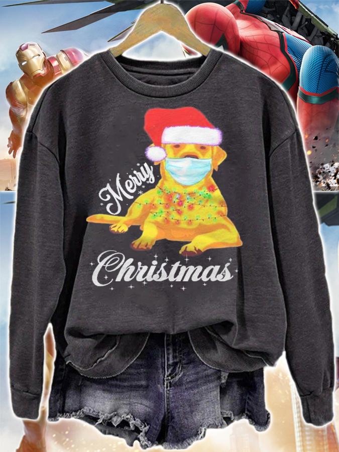 Merry Quarantine Christmas 2021 Funny Dog In Mask Xmas Gift Shirt t-shirt