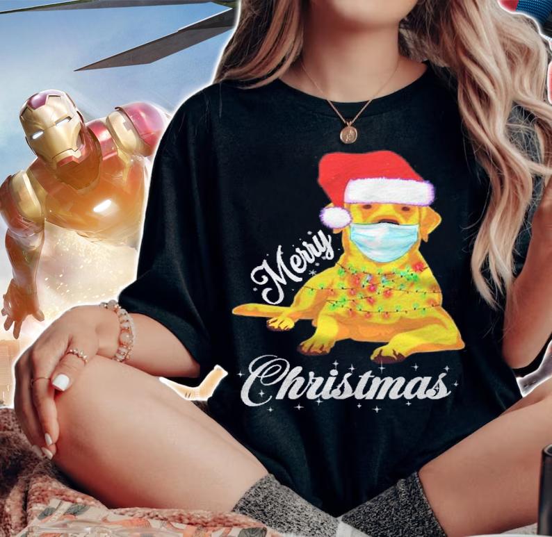 Merry Quarantine Christmas 2021 Funny Dog In Mask Xmas Gift Shirt t-shirt