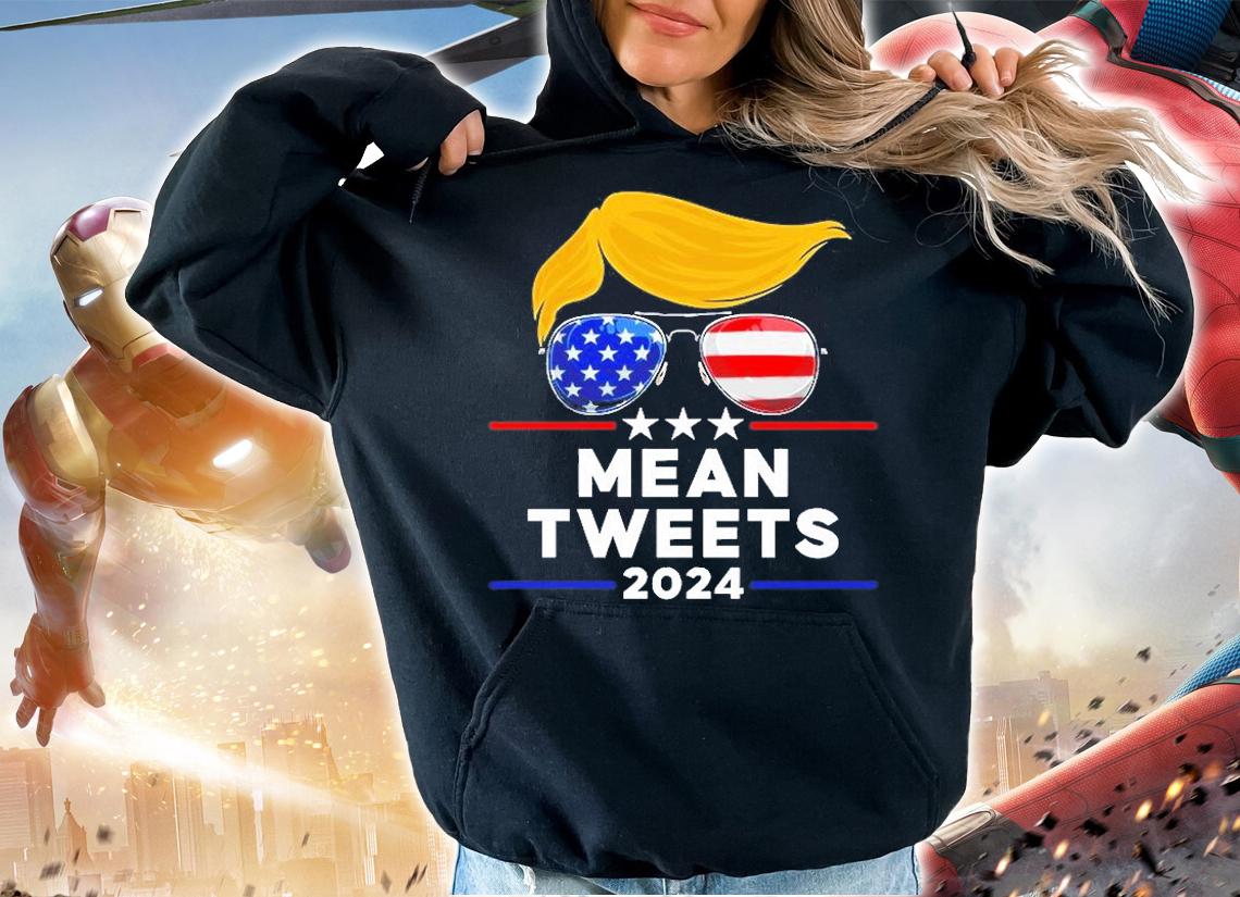 Trump 2024 Mean Tweets Usa Flag Sunglasses Funny Political T-Shirt t-shirt
