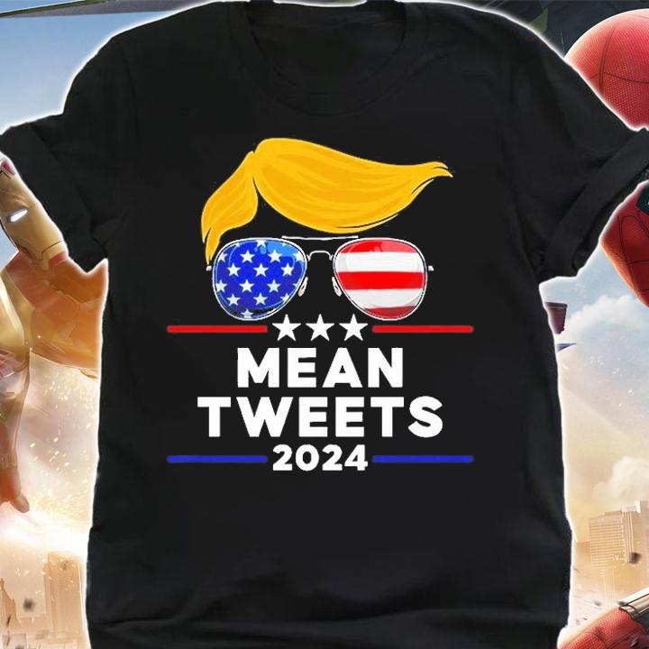 Trump 2024 Mean Tweets Usa Flag Sunglasses Funny Political T-Shirt t-shirt