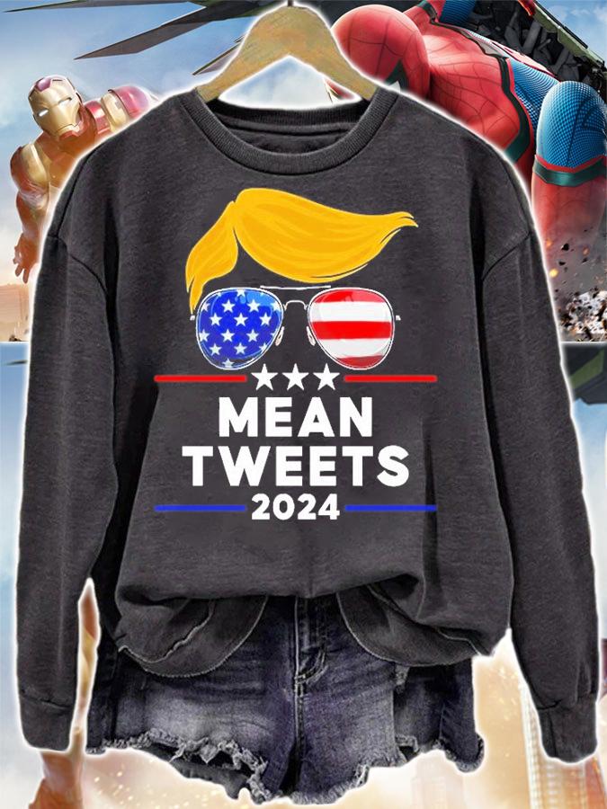 Trump 2024 Mean Tweets Usa Flag Sunglasses Funny Political T-Shirt t-shirt