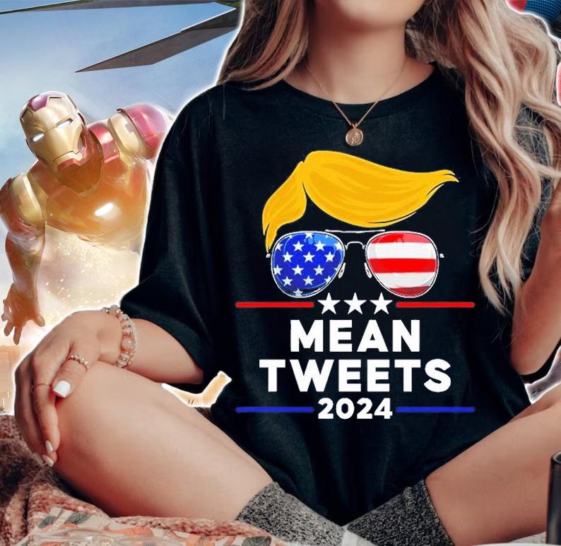 Trump 2024 Mean Tweets Usa Flag Sunglasses Funny Political T-Shirt t-shirt