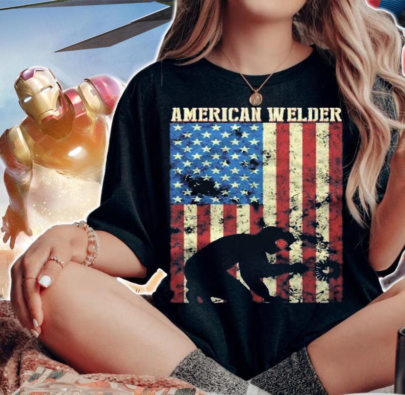 Welding Patriotic Distressed Usa American Flag Gift Welder Shirt t-shirt woman shirt