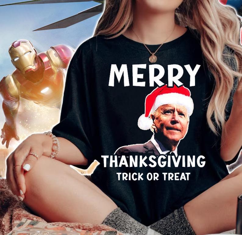 Funny Joe Biden Santa Hat Merry Thanksgiving Christmas T-Shirt t-shirt woman shirt