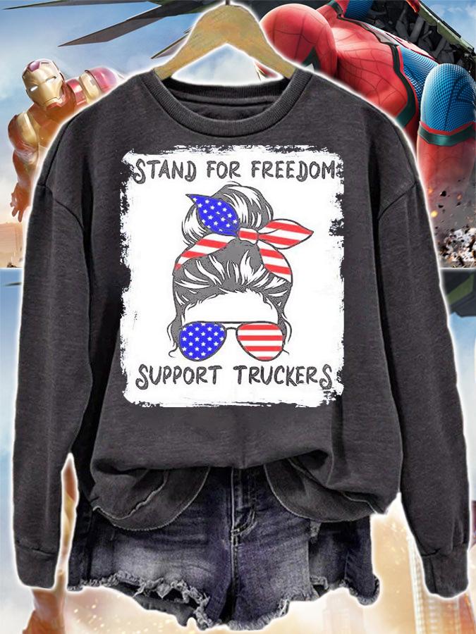 Stand For Freedom Support Truckers Messy Bun USA T-Shirt t-shirt sweatshirt