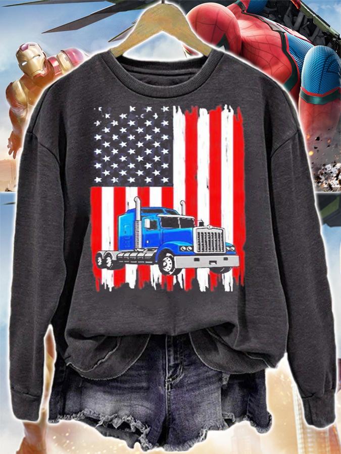 Truck American Flag Big Rig Trucker Truck Driver T-Shirt t-shirt sweatshirt