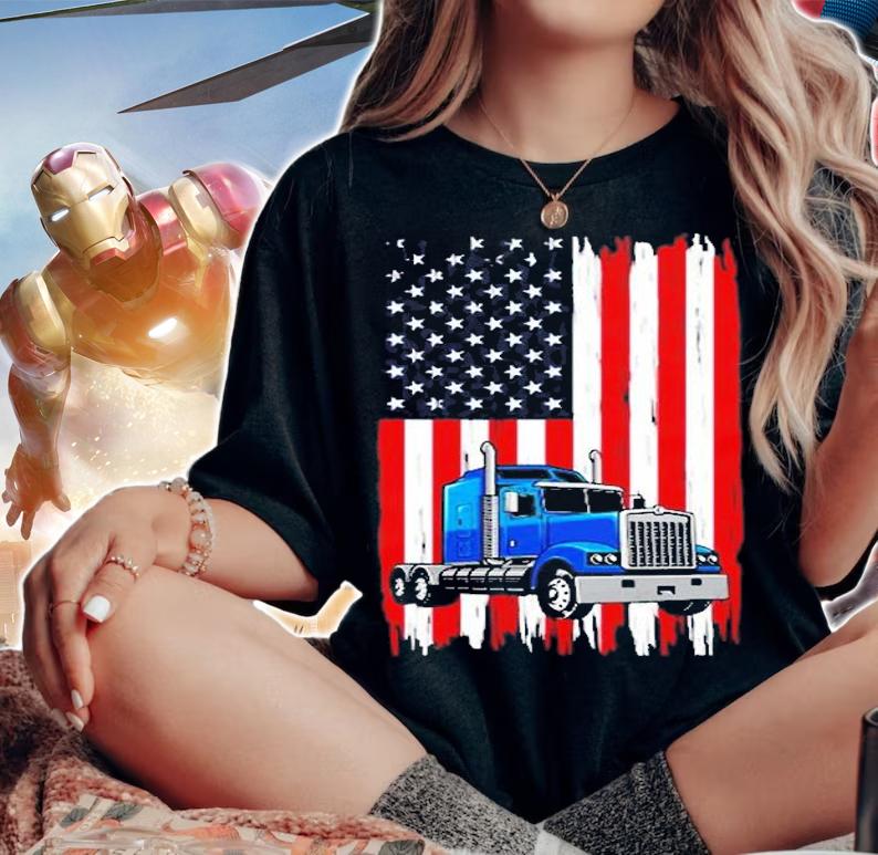 Truck American Flag Big Rig Trucker Truck Driver T-Shirt t-shirt woman shirt