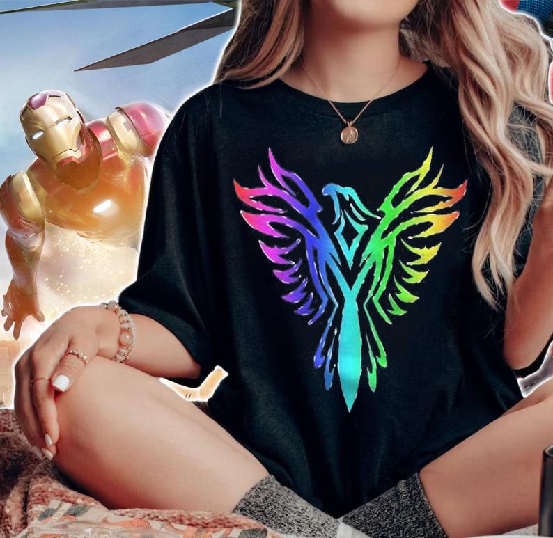 Multicolored Rainbow Flying Phoenix Fire Bird Flight Shirt woman shirt