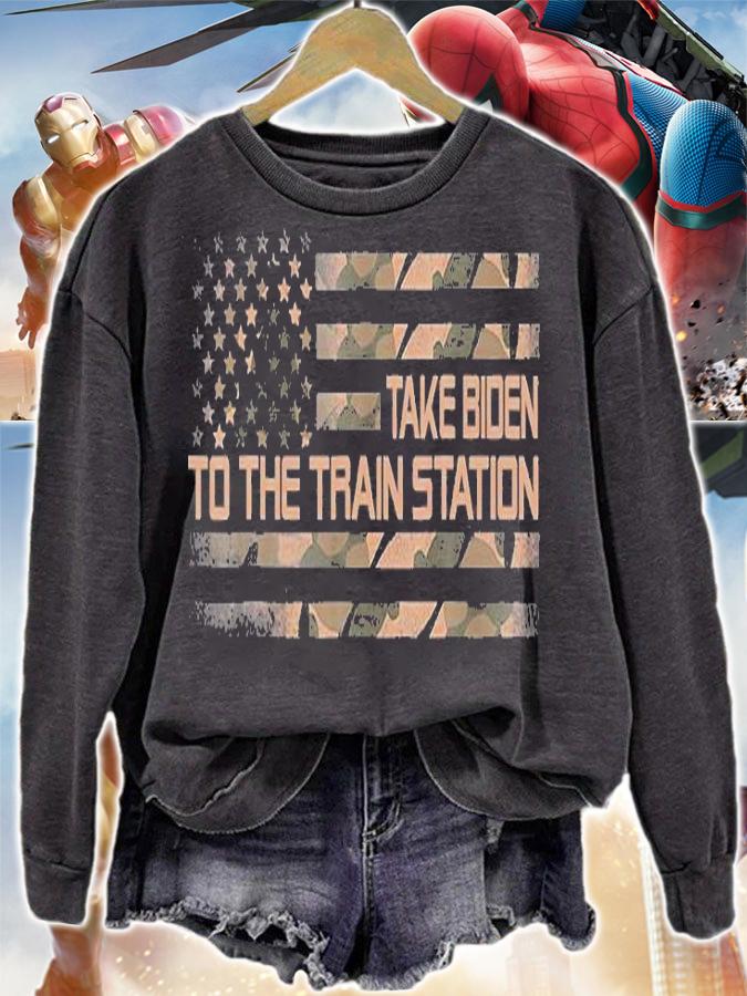 Take Biden To The Train Station American Camo USA Flag T-Shirt sweatshirt