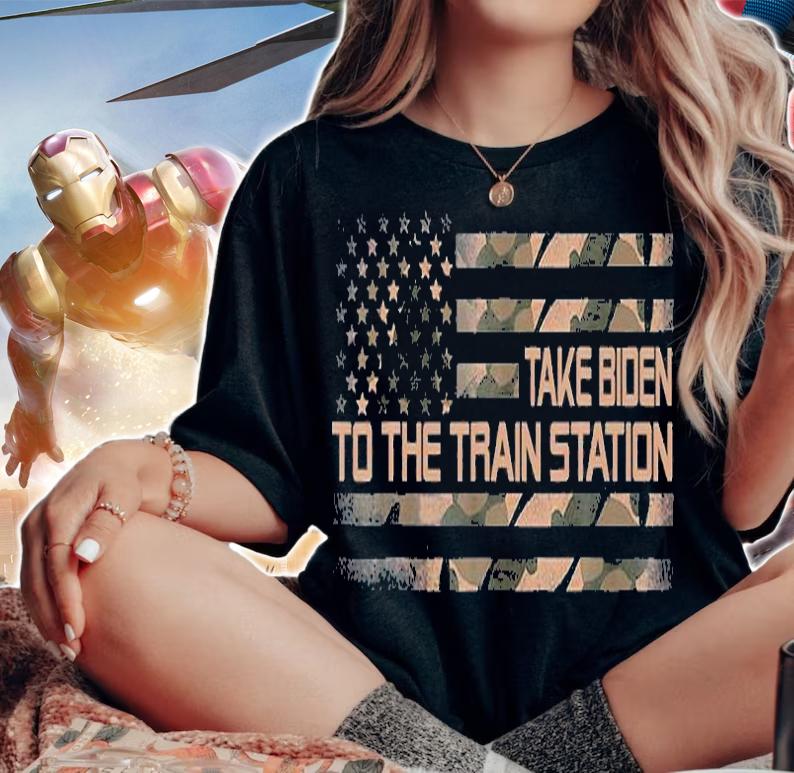 Take Biden To The Train Station American Camo USA Flag T-Shirt woman shirt
