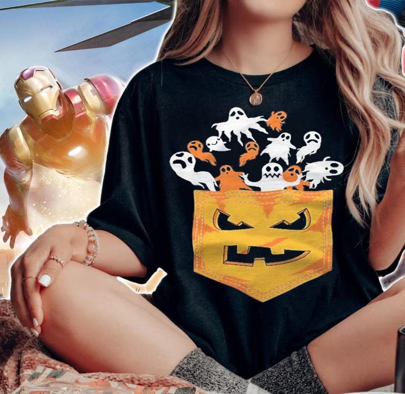 Cool Halloween Spooky Ghost Pumpkin Pocket Lovers Gift shirt woman shirt