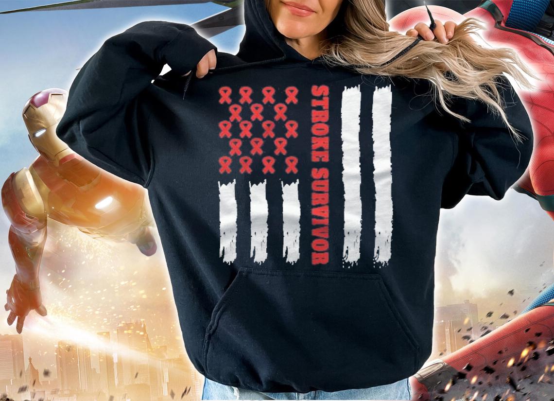 Stroke Survivor American Flag Red Ribbon Pullover Shirt