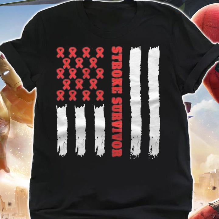 Stroke Survivor American Flag Red Ribbon Pullover Shirt