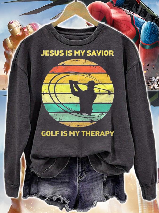 Jesus Is My Savior Golf Is My Therapy Gifts Golf Lover Funny Shirt