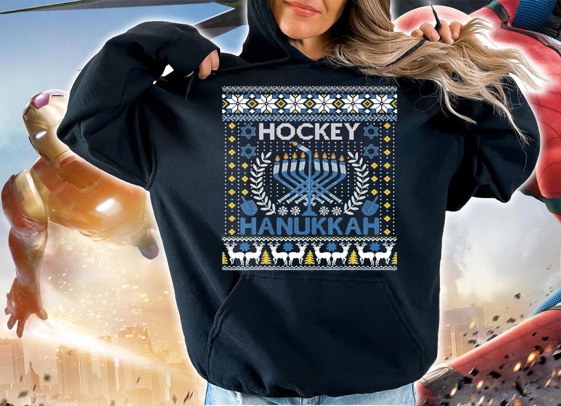 Funny Hockey Menorah Hanukkah Jewish Festival Holiday T-Shirt hoodie