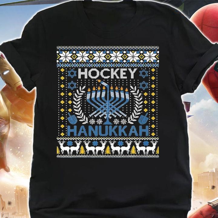 Funny Hockey Menorah Hanukkah Jewish Festival Holiday T-Shirt shirt