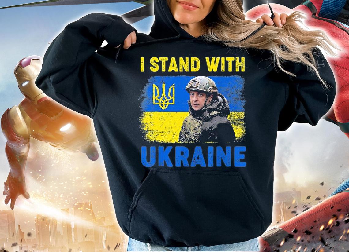 Great President Volodymyr Zelensky I Stand With Ukraine Ukrainian Flag T-Shirt hoodie