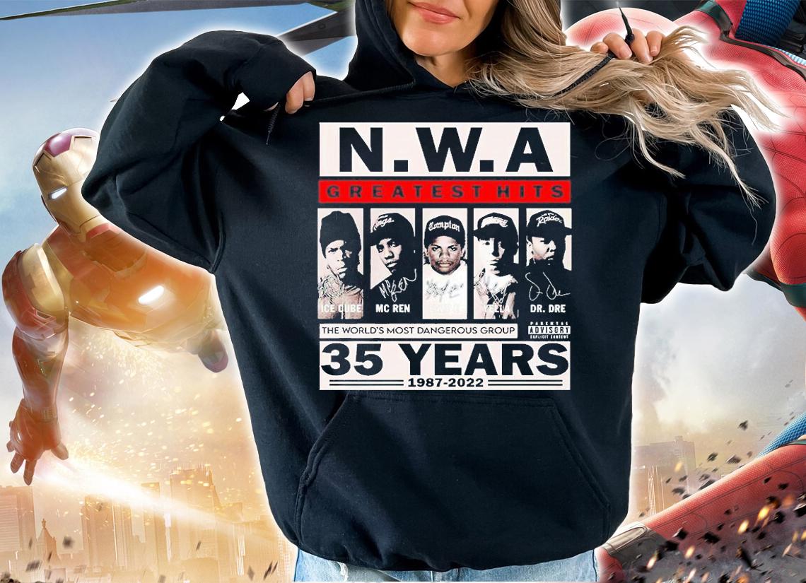 NWAGreatest Hits The World's Most Dangerous Group 35 Yeas 1987 2022 Signatures T-Shirt hoodie