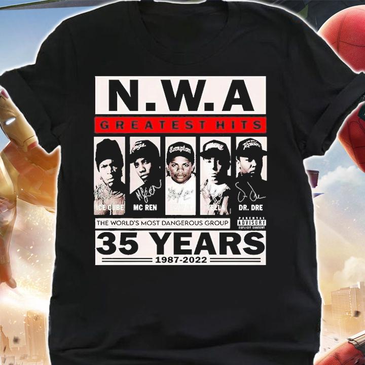 NWAGreatest Hits The World's Most Dangerous Group 35 Yeas 1987 2022 Signatures T-Shirt shirt