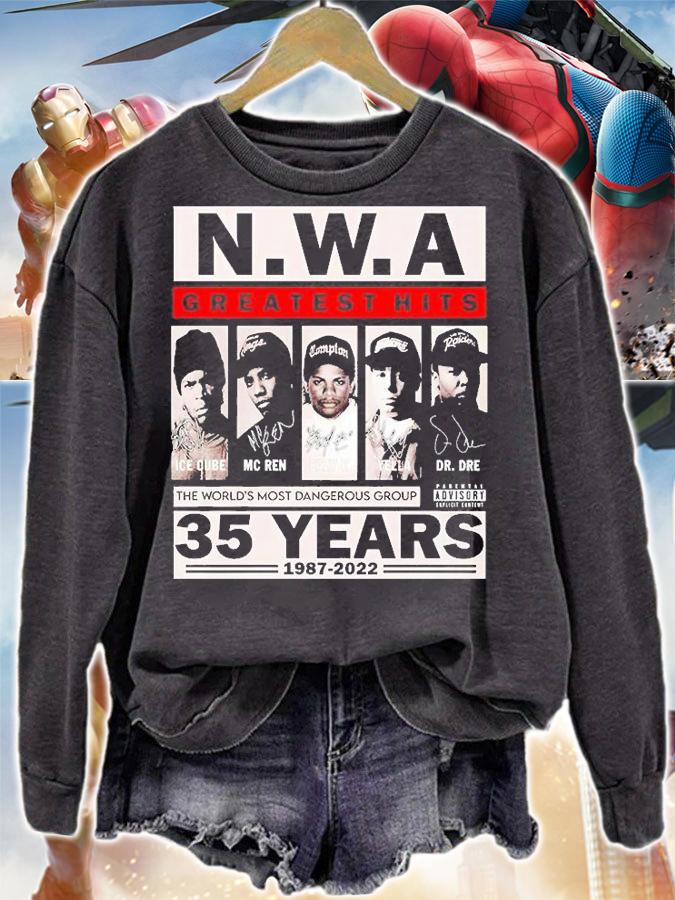 NWAGreatest Hits The World's Most Dangerous Group 35 Yeas 1987 2022 Signatures T-Shirt sweatshirt