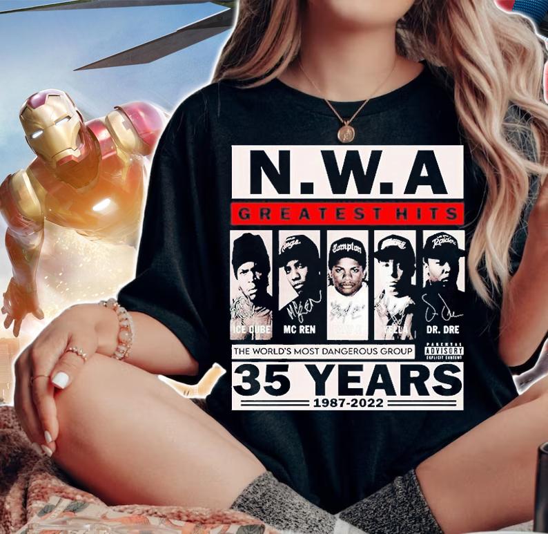 NWAGreatest Hits The World's Most Dangerous Group 35 Yeas 1987 2022 Signatures T-Shirt woman shirt