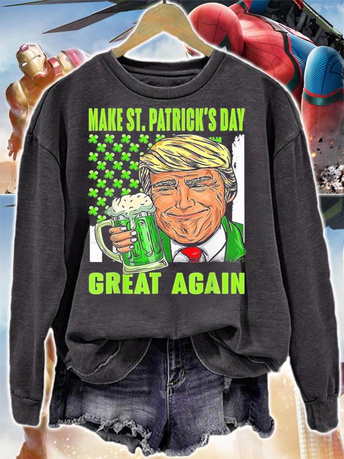 Trump Make St Patricks Day Great Again Funny Beer USA Flag T-Shirt sweatshirt