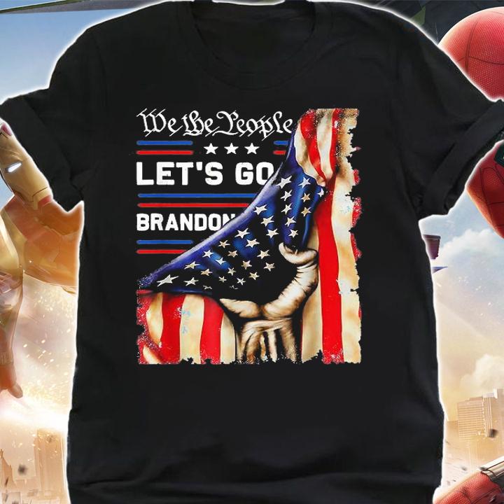 We The People Let's Go Brandon Conservative Anti Liberal American Flag Fist Retro T-Shirt