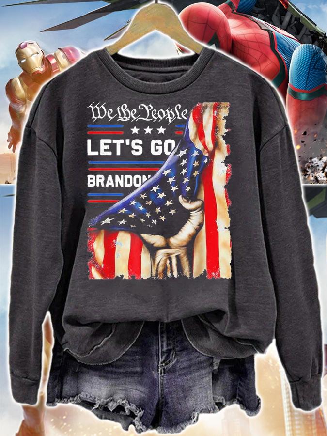 We The People Let's Go Brandon Conservative Anti Liberal American Flag Fist Retro T-Shirt