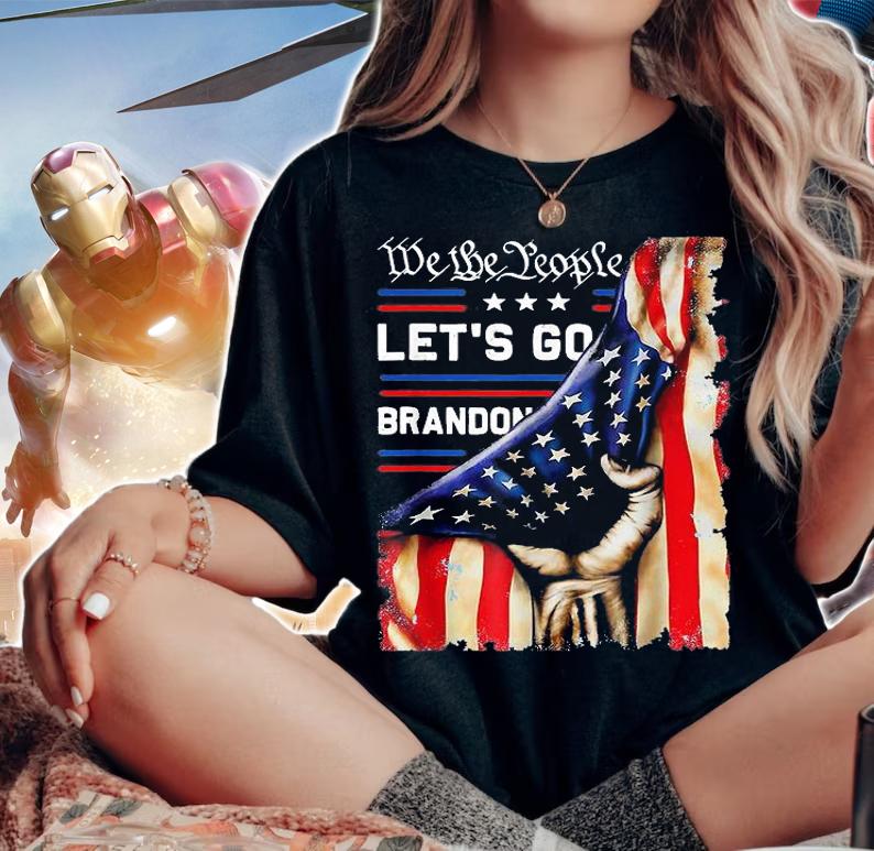 We The People Let's Go Brandon Conservative Anti Liberal American Flag Fist Retro T-Shirt