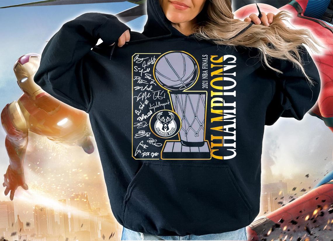 2021 NBA Finals Champions Milwaukee Bucks signatures t-shirt hoodie
