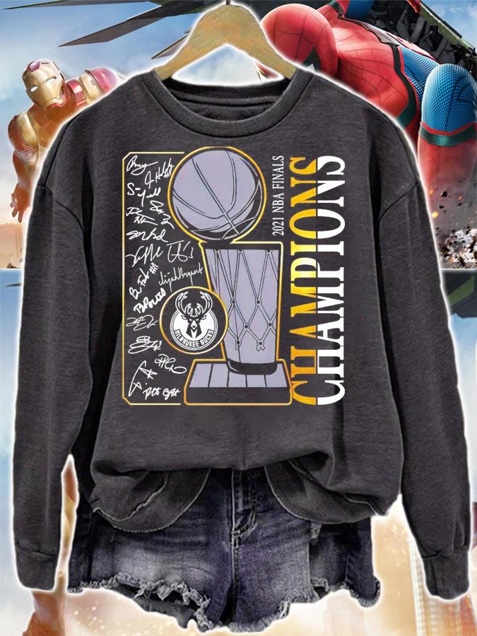 2021 NBA Finals Champions Milwaukee Bucks signatures t-shirt sweatshirt