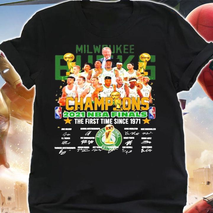 Milwaukee Bucks Champions 2021 NBA Finals the first time since 1971 signatures shirt shirt