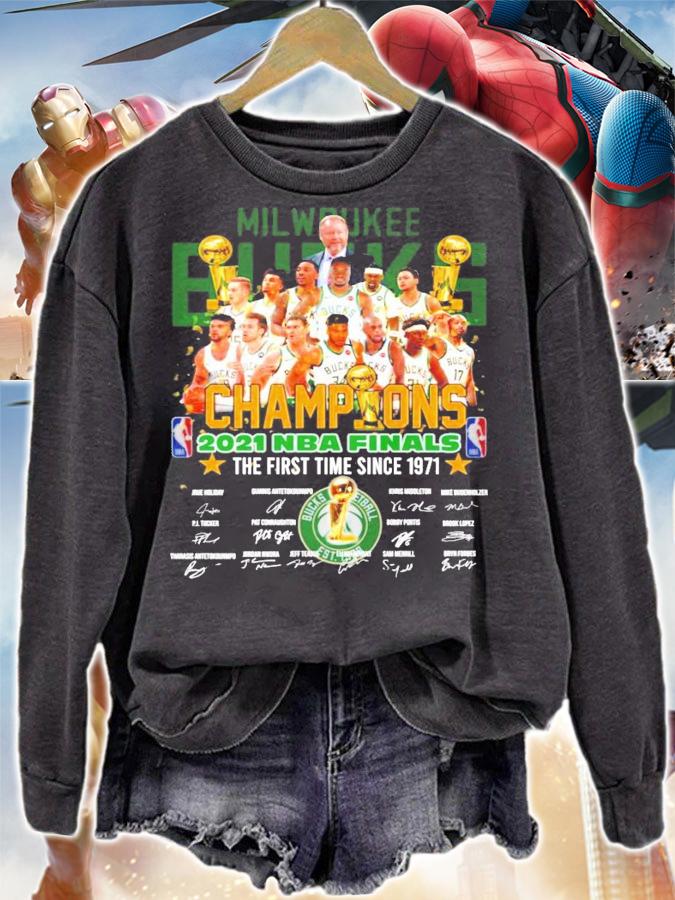 Milwaukee Bucks Champions 2021 NBA Finals the first time since 1971 signatures shirt sweatshirt